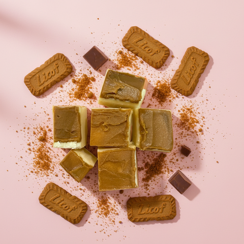 Biscoff Fudge Pink Background